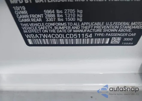 2020 BMW 745E xDrive Iperformance из США, поврежденный, VIN WBA7W4C00LCD51154